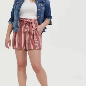 Torrid Pink and White Paperbag Striped Shorts Plus Size 12